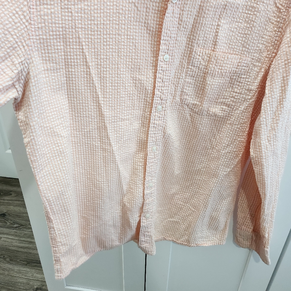 J Crew Slim Seersucker Button Down Shirt Orange Gingham Organic Cotton Large - Picture 5 of 8